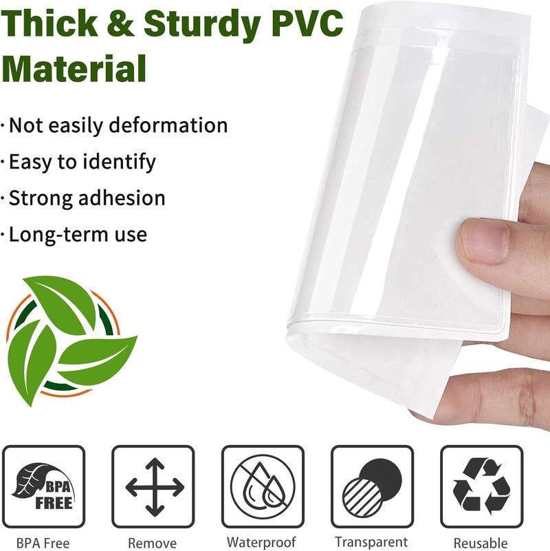 Ohuimrt 52 Pack Index Card Pockets with Top Open, 3.5 x 2.5 Inch Adhesive Label Pockets Clear Plastic Index Card Holder for Organizing, Storage Bins, Library Cards, Notes - Image 3